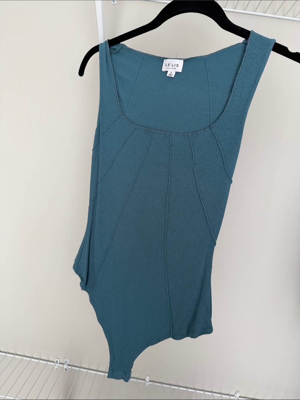 Le Lis Teal Scoop Neck Ribbed Bodysuit